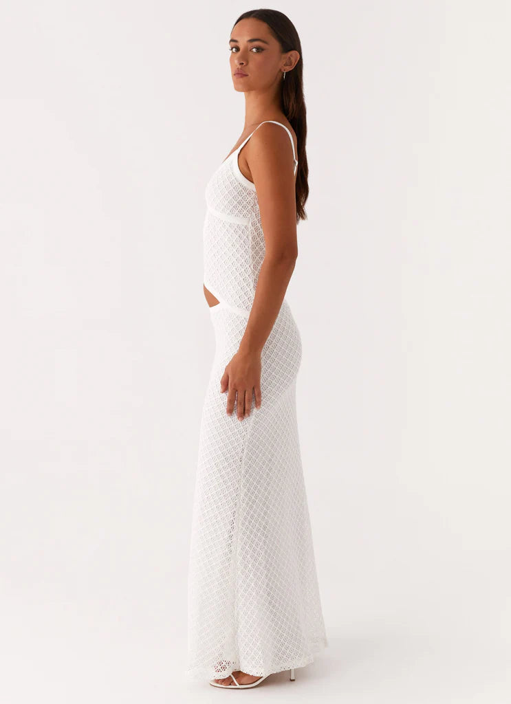 Robe Maxi Tricotée avec Découpes – Blanc & Noir