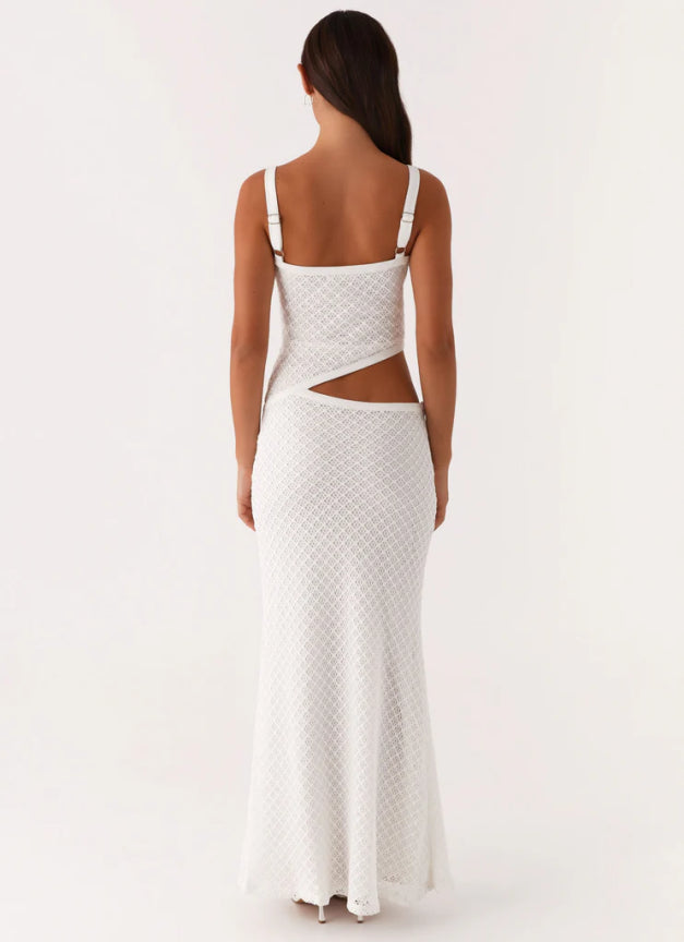 Robe Maxi Tricotée avec Découpes – Blanc & Noir