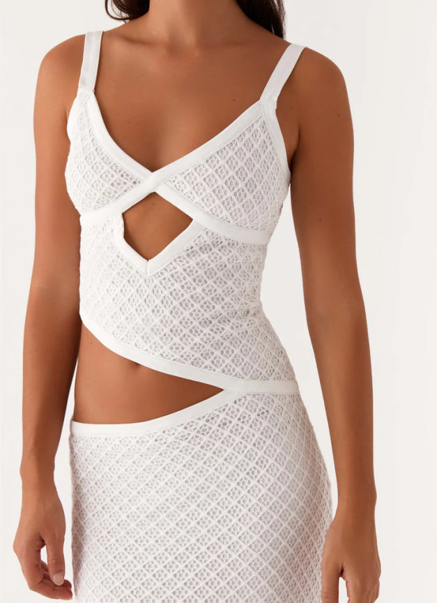 Robe Maxi Tricotée avec Découpes – Blanc & Noir