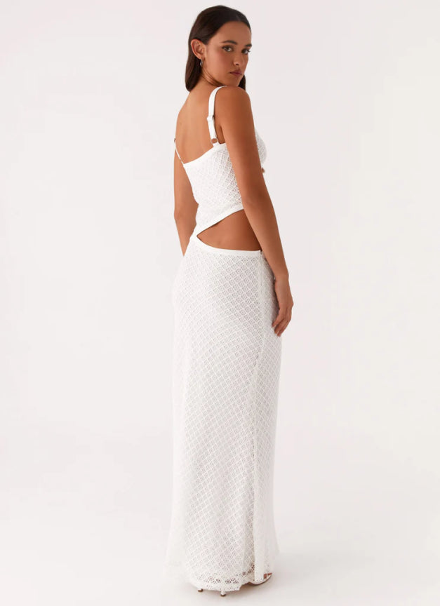 Robe Maxi Tricotée avec Découpes – Blanc & Noir